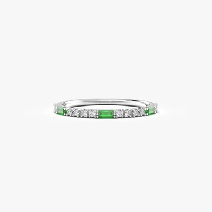 18K Gold Baguette Emerald and CZ Ring - 2S241EME