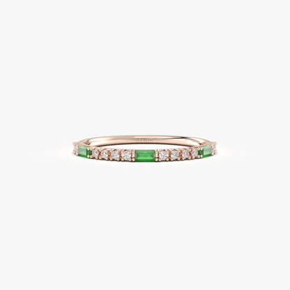 18K Gold Baguette Emerald and CZ Ring - 2S241EME
