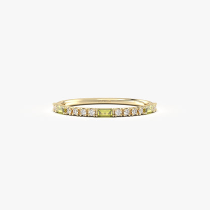18K Gold Baguette Cut Peridot and Cz Ring - 2S241PER