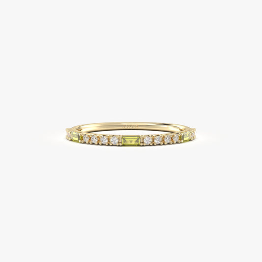 18K Gold Baguette Cut Peridot and Cz Ring - 2S241PER