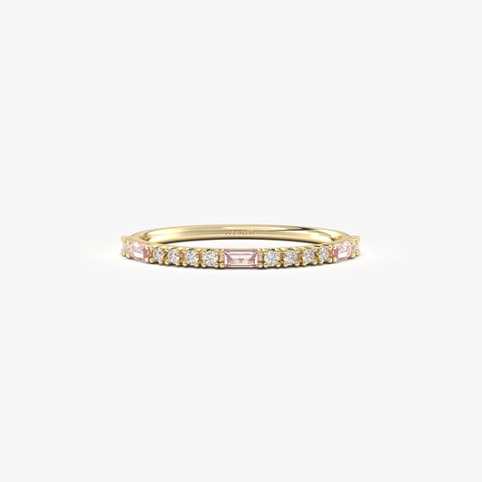 18K Gold Baguette Cut Pink  and Cz Ring - 2S241PNK