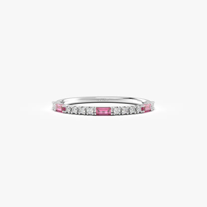 18K Gold Baguette Cut Ruby and Cz Ring - 2S241RBY