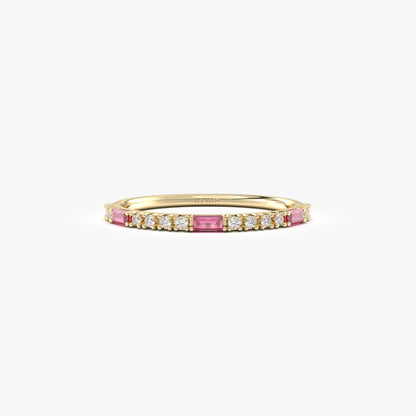18K Gold Baguette Cut Ruby and Cz Ring - 2S241RBY