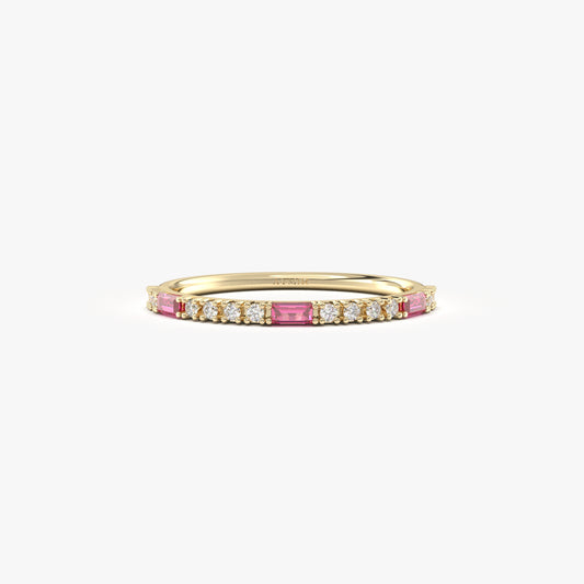 18K Gold Baguette Cut Ruby and Cz Ring - 2S241RBY