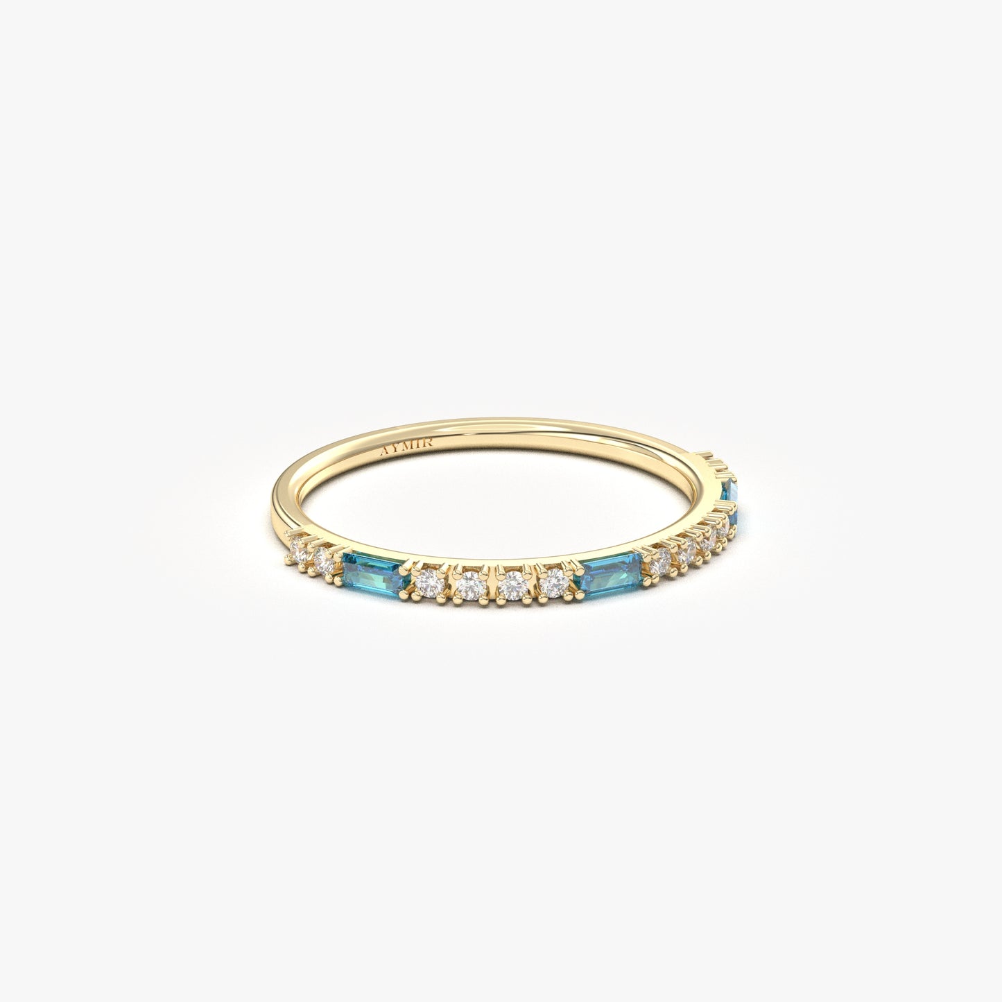 18K Gold Baguette Cut Sky Blue and Cz Ring - 2S241SKY