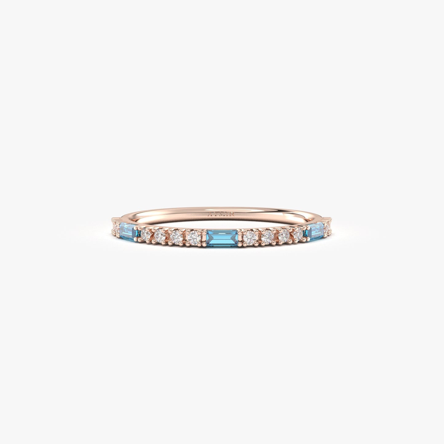 18K Gold Baguette Cut Sky Blue and Cz Ring - 2S241SKY