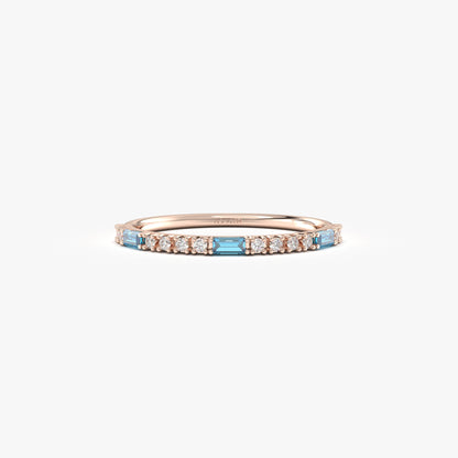18K Gold Baguette Cut Sky Blue and Cz Ring - 2S241SKY