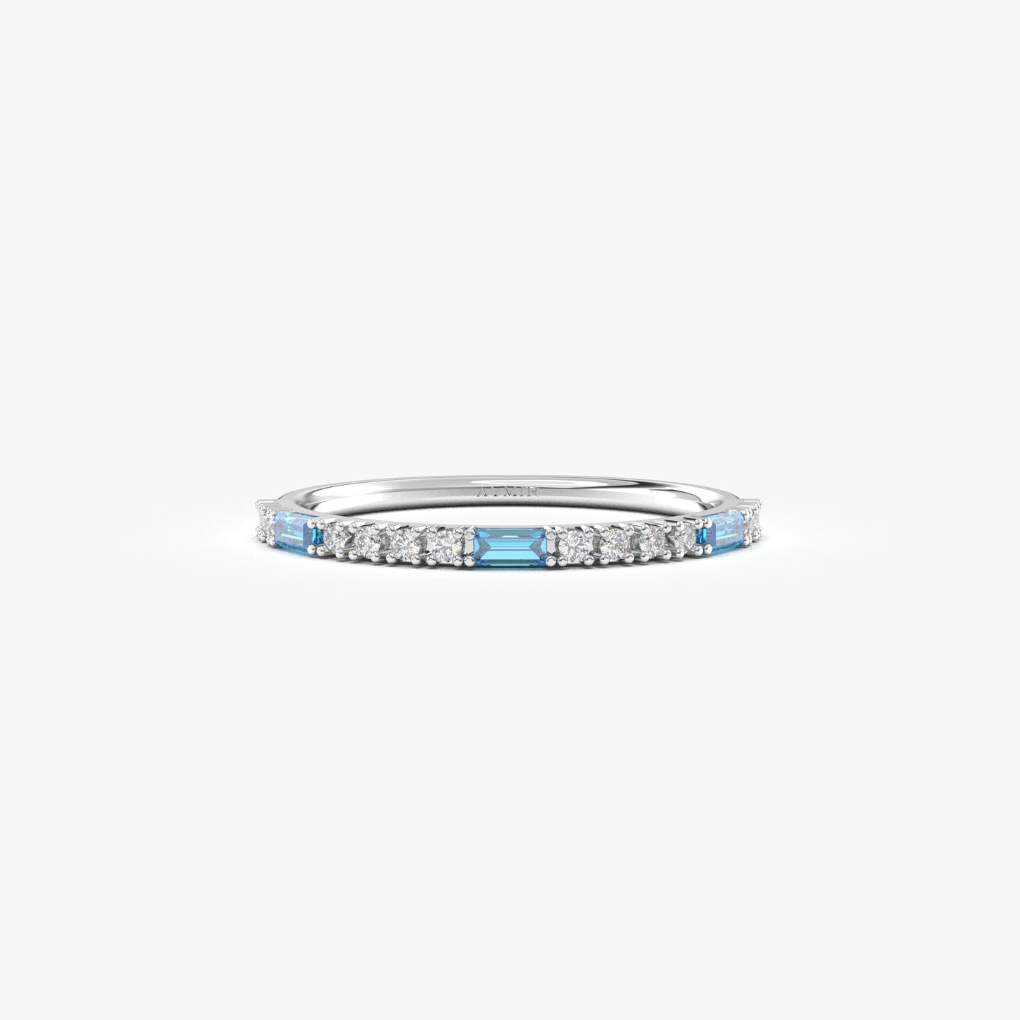 18K Gold Baguette Cut Sky Blue and Cz Ring - 2S241SKY