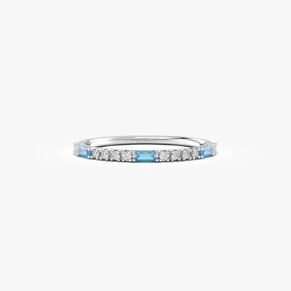 18K Gold Baguette Cut Sky Blue and Cz Ring - 2S241SKY