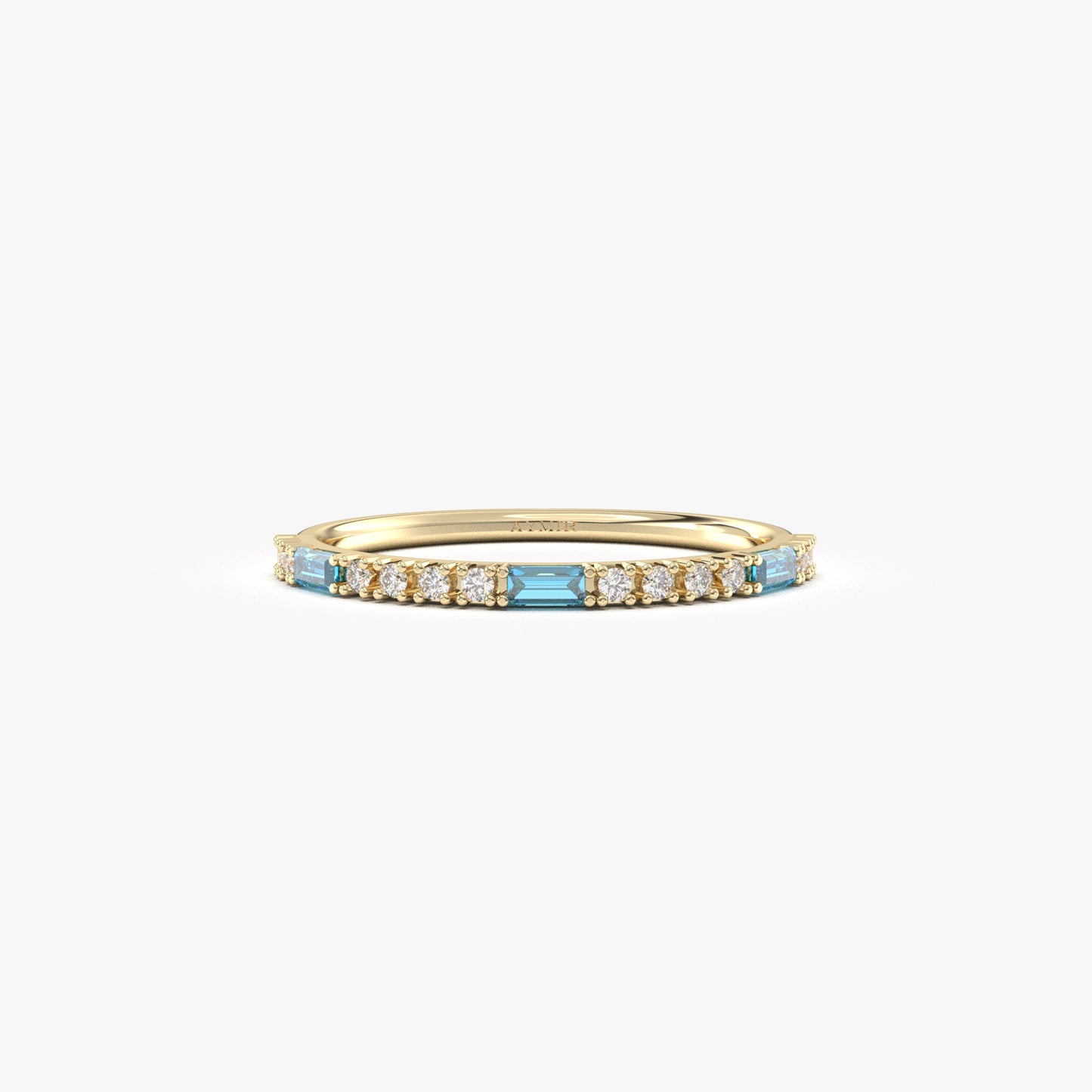 18K Gold Baguette Cut Sky Blue and Cz Ring - 2S241SKY