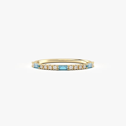 18K Gold Baguette Cut Sky Blue and Cz Ring - 2S241SKY