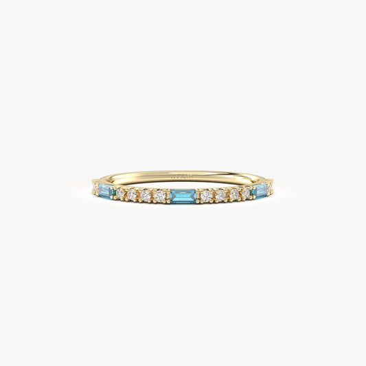 18K Gold Baguette Cut Sky Blue and Cz Ring - 2S241SKY