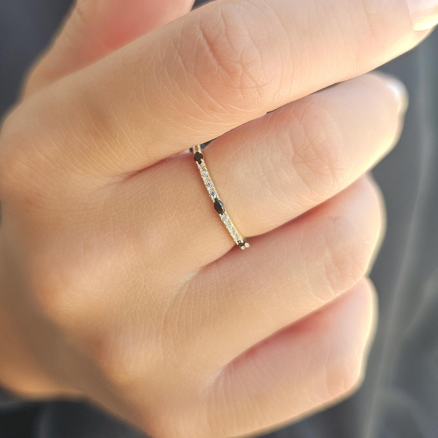 10K Gold Unique Marquise Black Onyx and Cz Ring - 2S243BLK