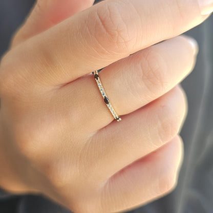 10K Gold Unique Marquise Black Onyx and Cz Ring - 2S243BLK