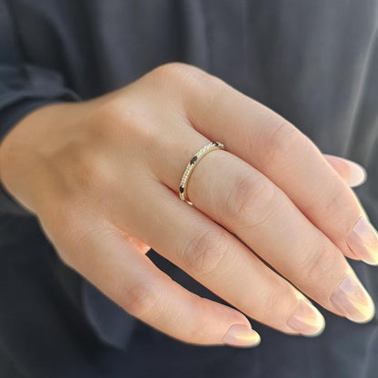 10K Gold Unique Marquise Black Onyx and Cz Ring - 2S243BLK