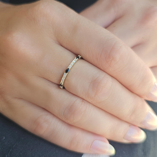 10K Gold Unique Marquise Black Onyx and Cz Ring - 2S243BLK