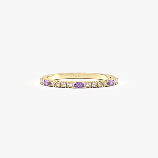 18K Gold Marquise Cut Amethyst and Cz Ring - 2S243AME