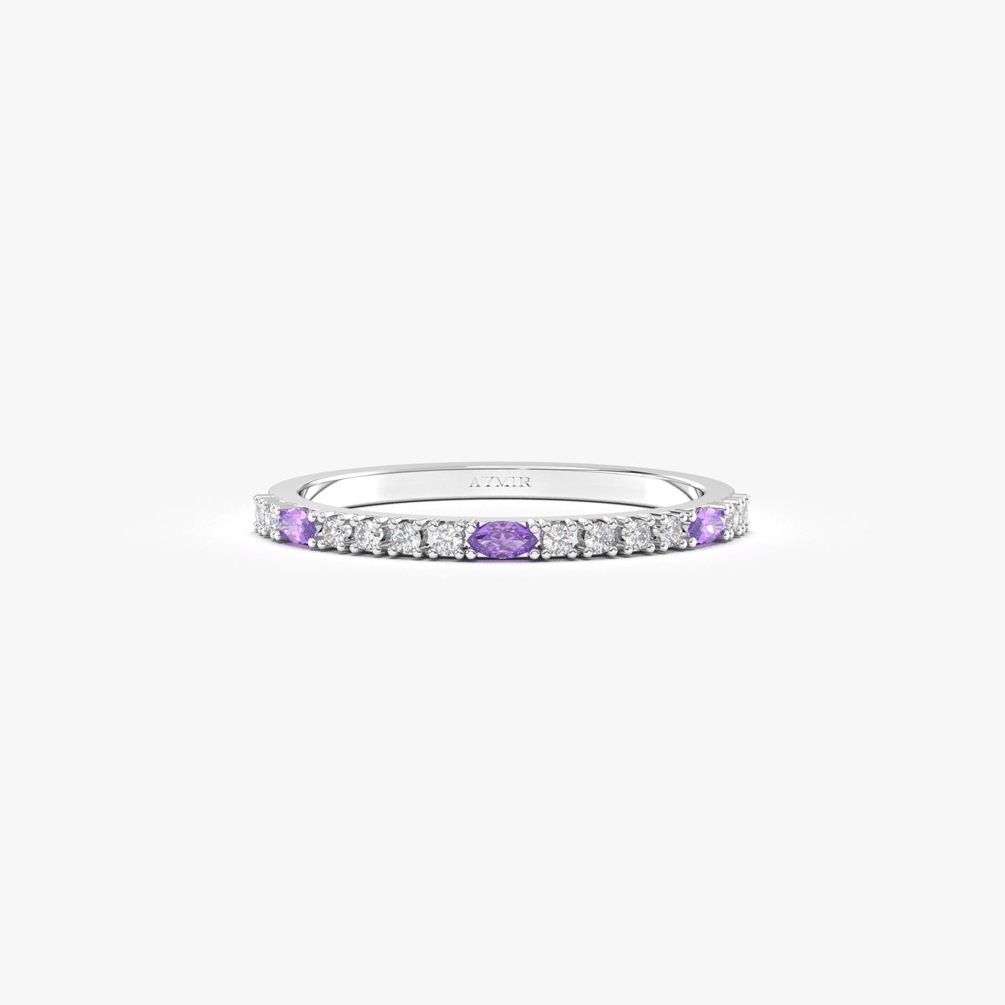18K Gold Marquise Cut Amethyst and Cz Ring - 2S243AME