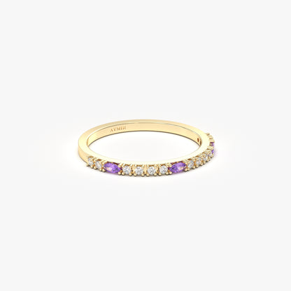 18K Gold Marquise Cut Amethyst and Cz Ring - 2S243AME