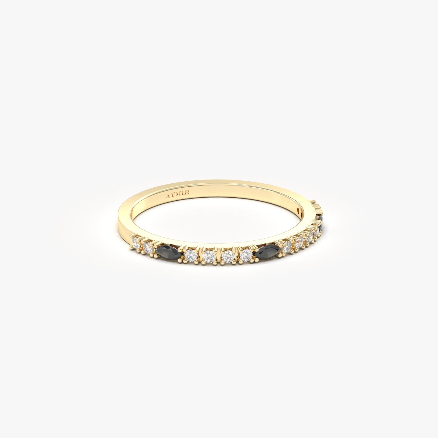 10K Gold Unique Marquise Black Onyx and Cz Ring - 2S243BLK