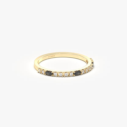 10K Gold Unique Marquise Black Onyx and Cz Ring - 2S243BLK