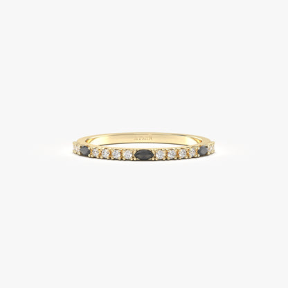 10K Gold Unique Marquise Black Onyx and Cz Ring - 2S243BLK