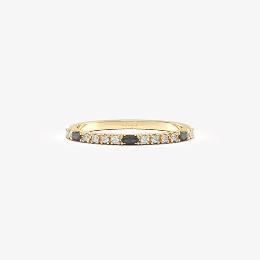 10K Gold Unique Marquise Black Onyx and Cz Ring - 2S243BLK
