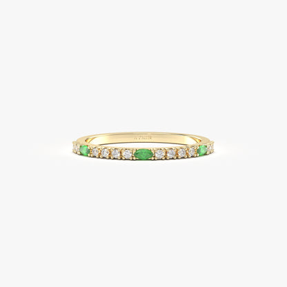 18K Gold Marquise Cut Emerald and Cz Ring - 2S243EME