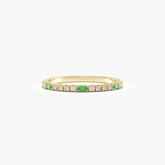18K Gold Marquise Cut Emerald and Cz Ring - 2S243EME