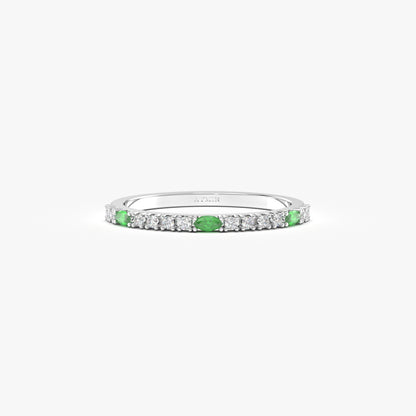 18K Gold Marquise Cut Emerald and Cz Ring - 2S243EME