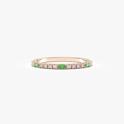 18K Gold Marquise Cut Emerald and Cz Ring - 2S243EME