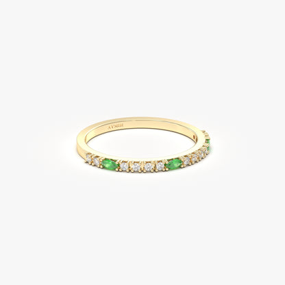 18K Gold Marquise Cut Emerald and Cz Ring - 2S243EME