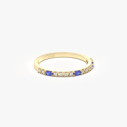 18 Karat Goldring mit Saphir und Zirkonia im Marquiseschliff – 2S243SAP