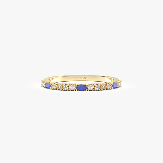 18K Gold Marquise Cut Sapphire and Cz Ring - 2S243SAP