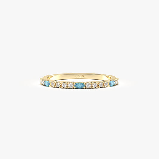 10K Gold Sky Blue Marquise Wedding Cz Band - 2S243SKY