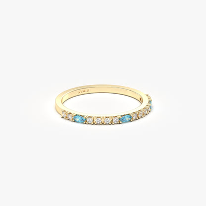 14K Gold Sky Blue Marquise Wedding Diamond Band - 2S243SKY