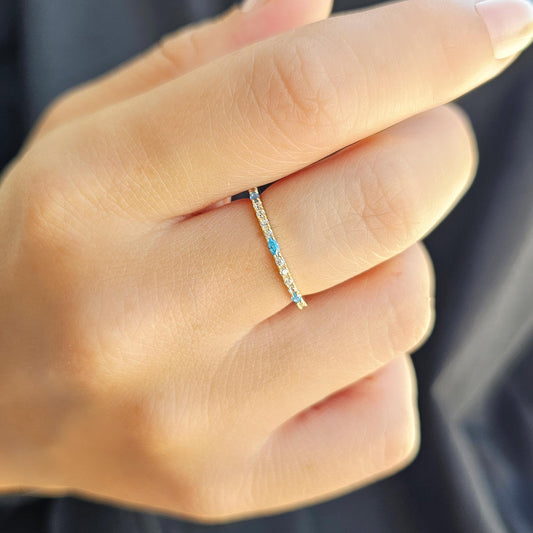 14K Gold Sky Blue Marquise Wedding Diamond Band - 2S243SKY
