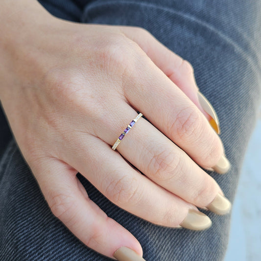 10K Gold Dainty Baguette Amethyst and Cz Ring - 2S245AME