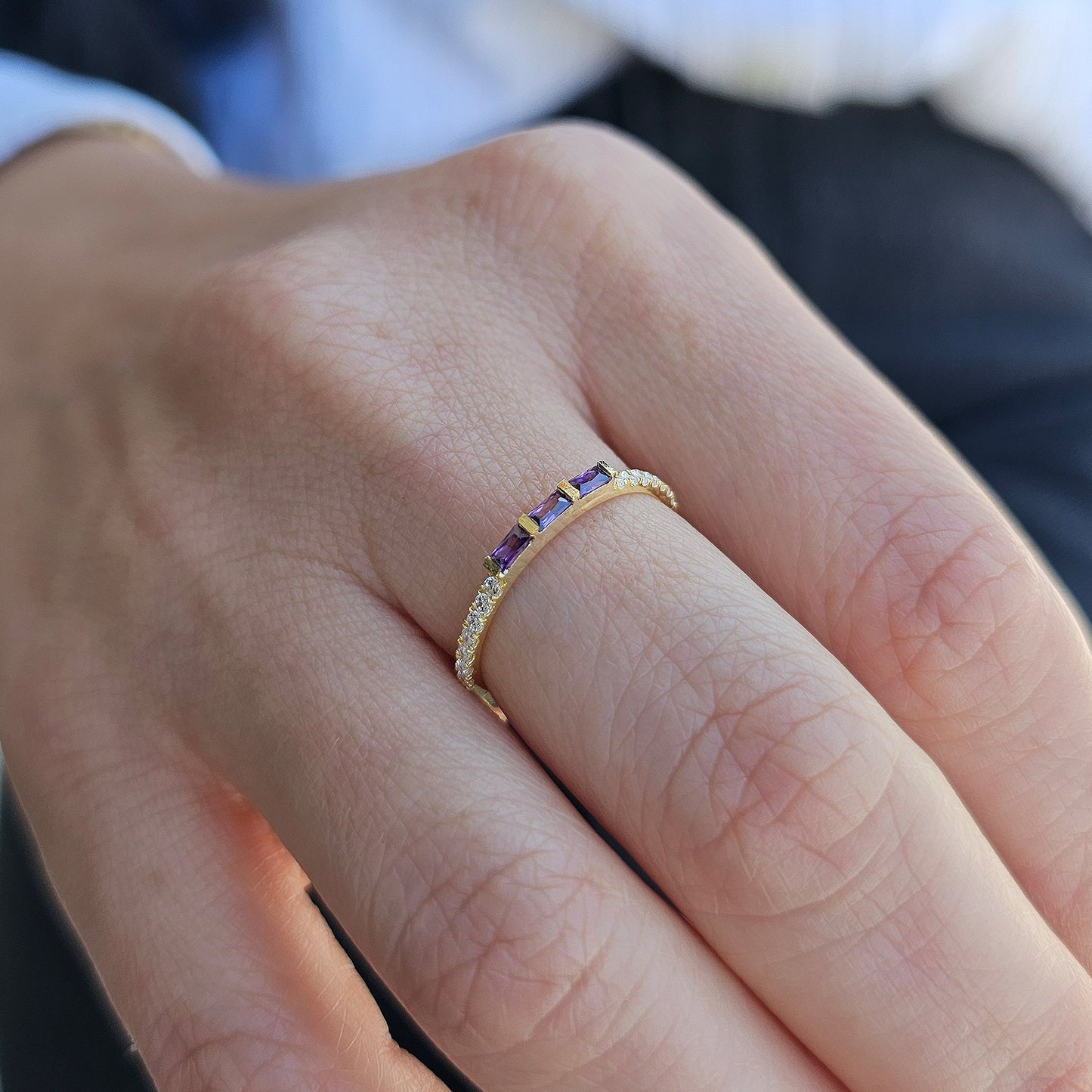 10K Gold Dainty Baguette Amethyst and Diamond Ring - 2S245AME