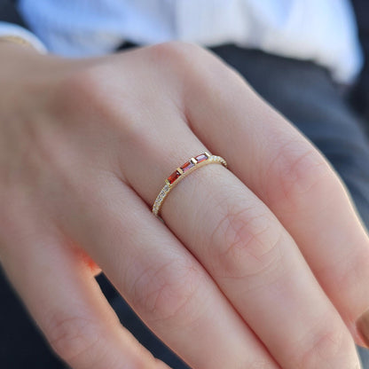 18K Gold Baguette Cut Garnet and Cz Ring - 2S245GAR