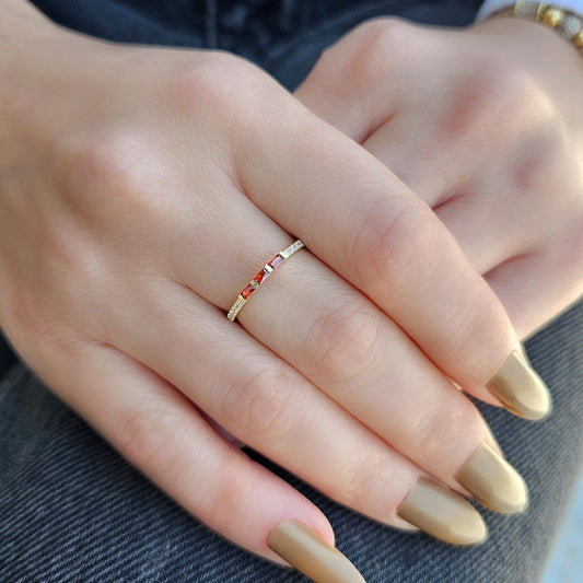 18K Gold Baguette Cut Garnet and Cz Ring - 2S245GAR