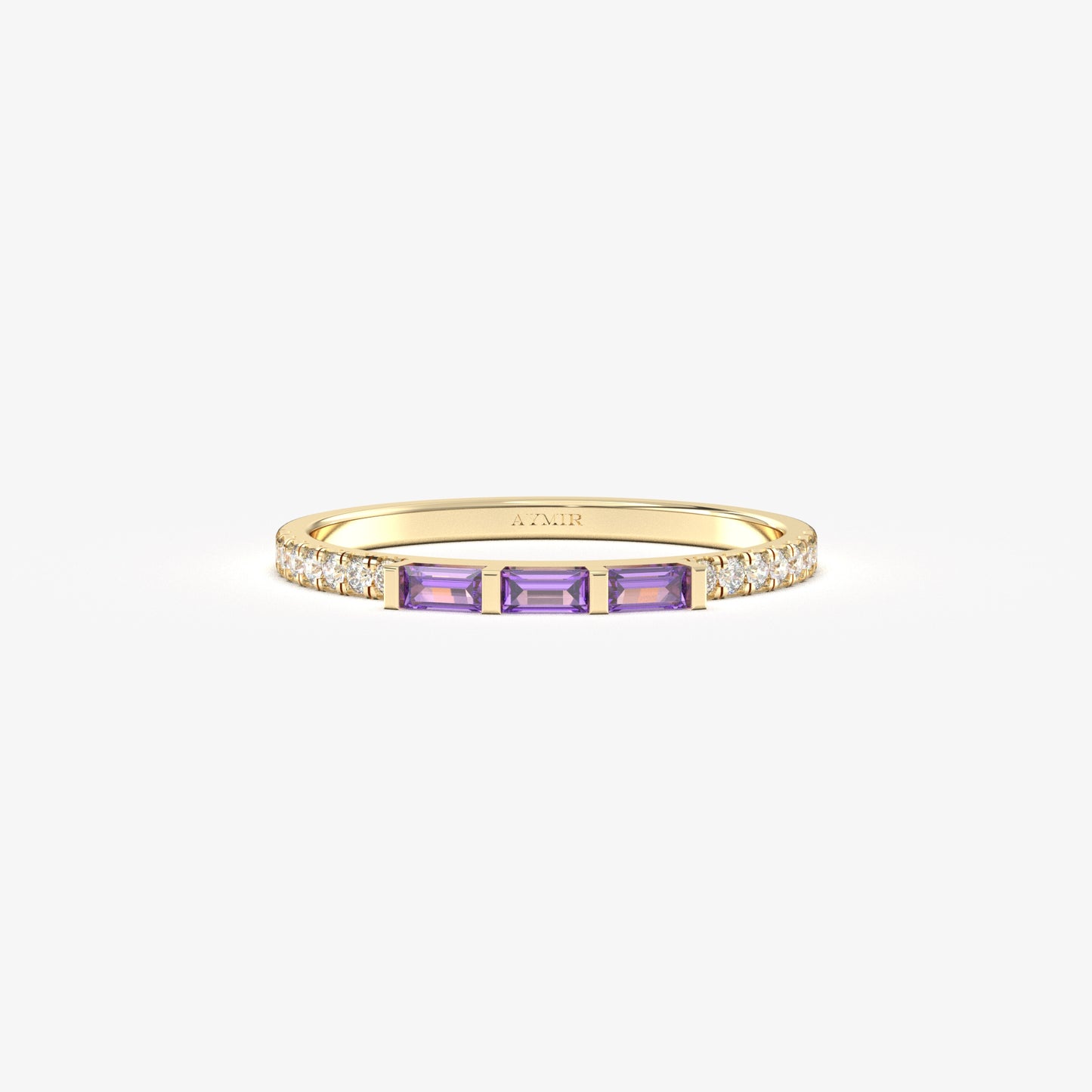 10K Gold Dainty Baguette Amethyst and Cz Ring - 2S245AME