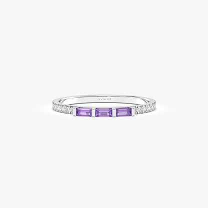 10K Gold Dainty Baguette Amethyst and Cz Ring - 2S245AME