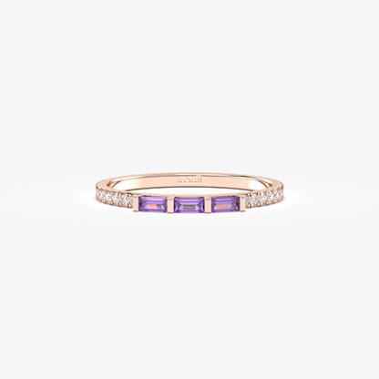 10K Gold Dainty Baguette Amethyst and Cz Ring - 2S245AME