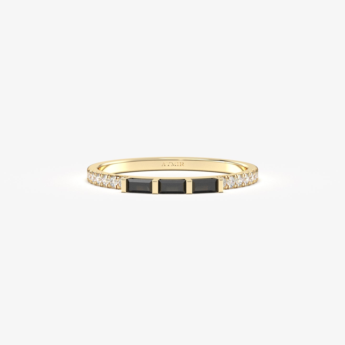 10K Gold Unique Baguette Black Onyx and Cz Ring - 2S245BLK
