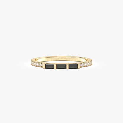 10K Gold Unique Baguette Black Onyx and Cz Ring - 2S245BLK