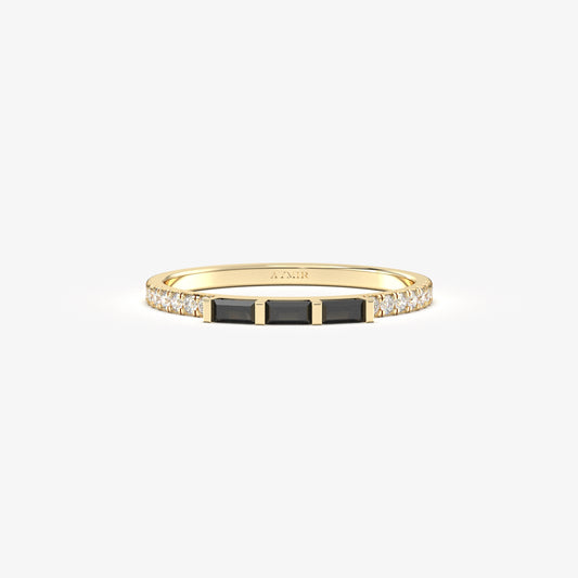 10K Gold Unique Baguette Black Onyx and Cz Ring - 2S245BLK