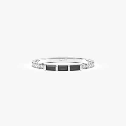 10K Gold Unique Baguette Black Onyx and Cz Ring - 2S245BLK