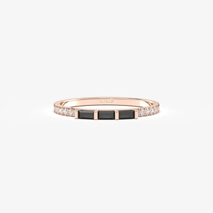 10K Gold Unique Baguette Black Onyx and Cz Ring - 2S245BLK