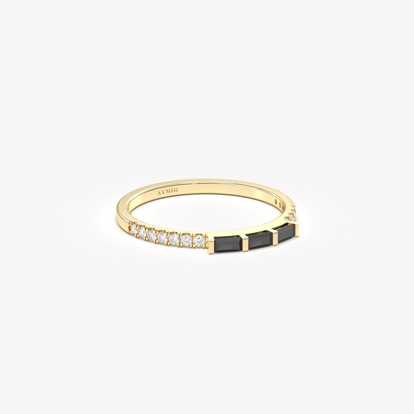 10K Gold Unique Baguette Black Onyx and Cz Ring - 2S245BLK